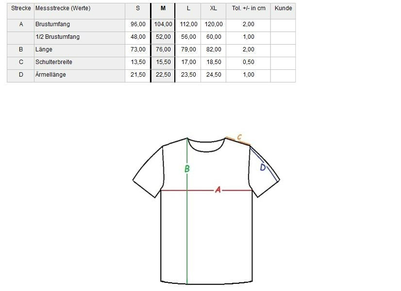 Produktgröße/ Größentabelle/ Masstabelle Visoon.Fashion Tshirt